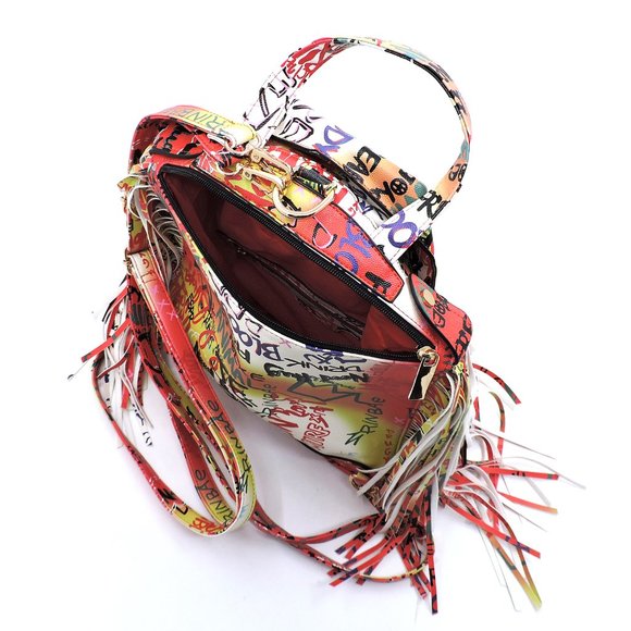 Graffiti and Fringe Motorcycle Jacket Backpack - Picture 2 of 6